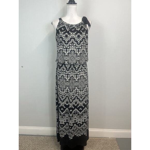 Alfani Tank Dress size Medium Black Ivory Slinky Peasant Boho Long Maxi Wedding - Picture 2 of 12